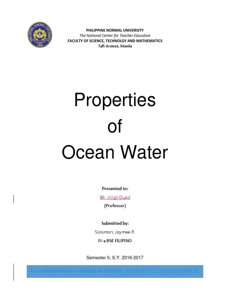 Properties of Ocean Water PDF Oceans Plankton