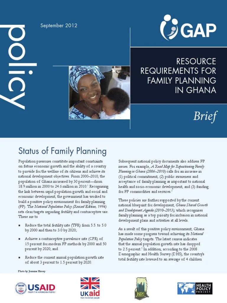 Resource Requirements for Family Planning in Ghana Estimating the