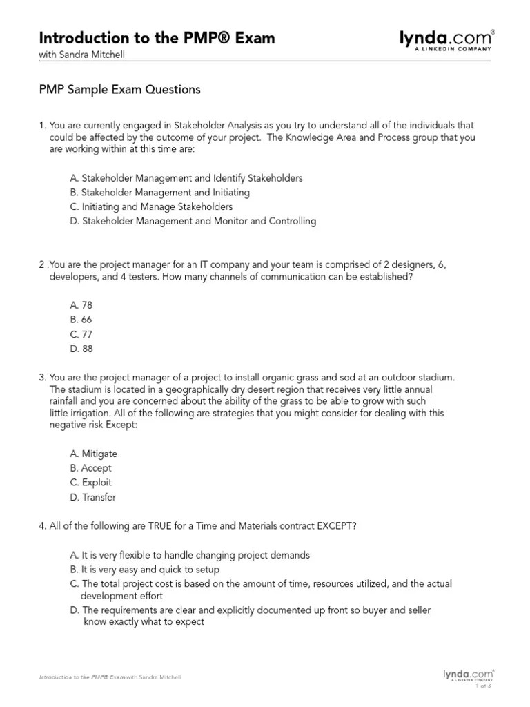 PMP Intro Sample Exam Questions | Technology | Business