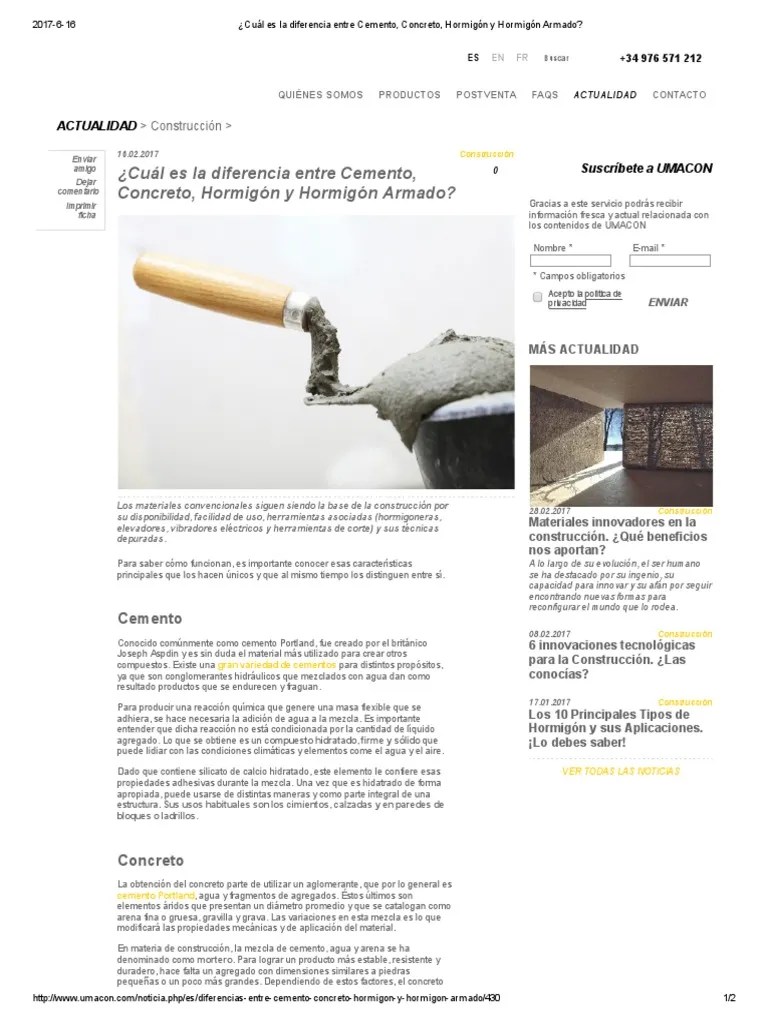 ¿Cuál Es La Diferencia Entre Cemento, Concreto, Hormigón y Hormigón