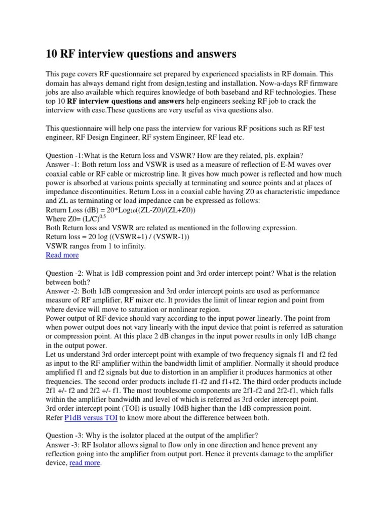 RF Interview Questions and Answers PDF Amplifier Signal To Noise