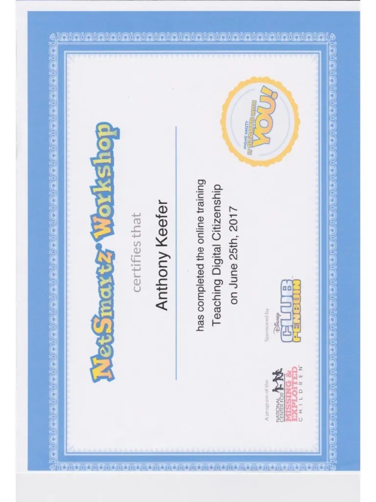 Netsmartz Teaching Digital Citizenship Certificate PDF