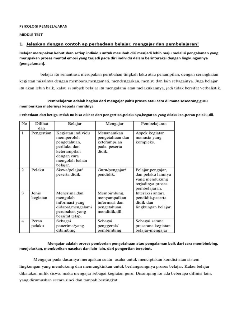 Middle Test Psikologi Pembelajaran | PDF