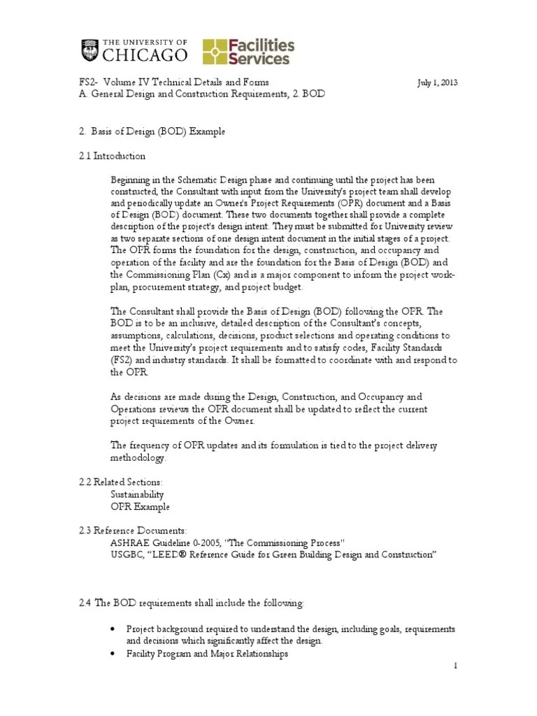 Basis of Design (BOD) Example Leadership In Energy And Environmental