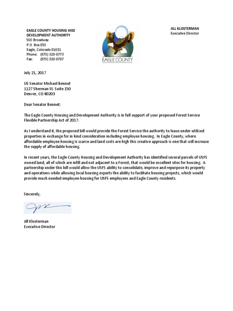 Letter of Support Eagle Housing Development