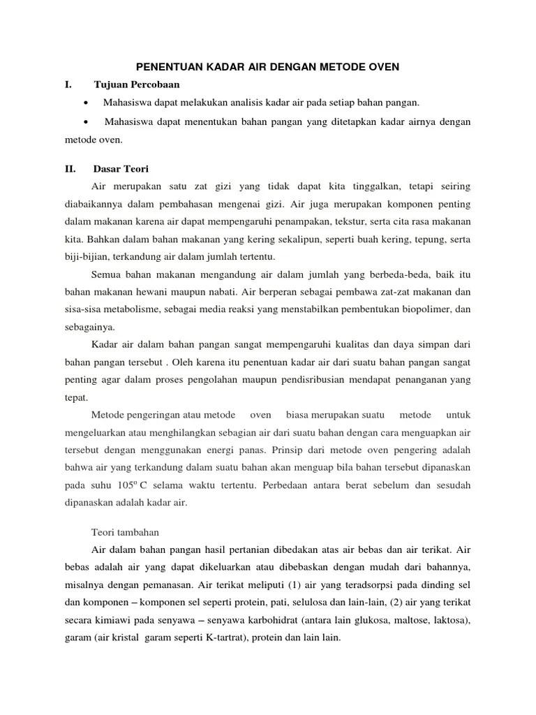 Penentuan Kadar Air Dengan Metode Oven | PDF