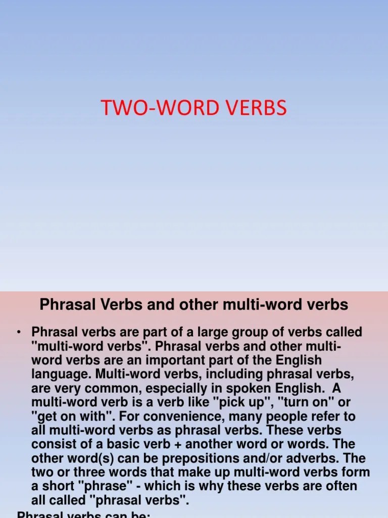 Two Word Verbs PDF Verb Phrase