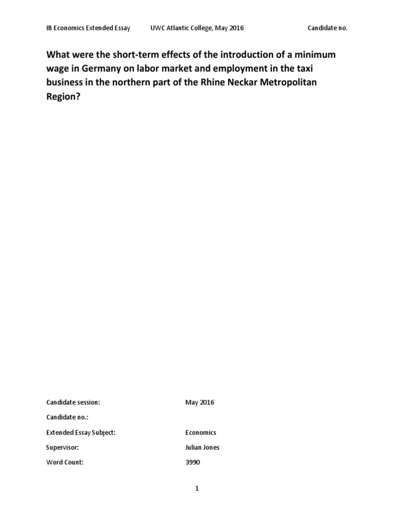 Extended Essay IB Economics Effect Minimum Wage on German Taxi Business