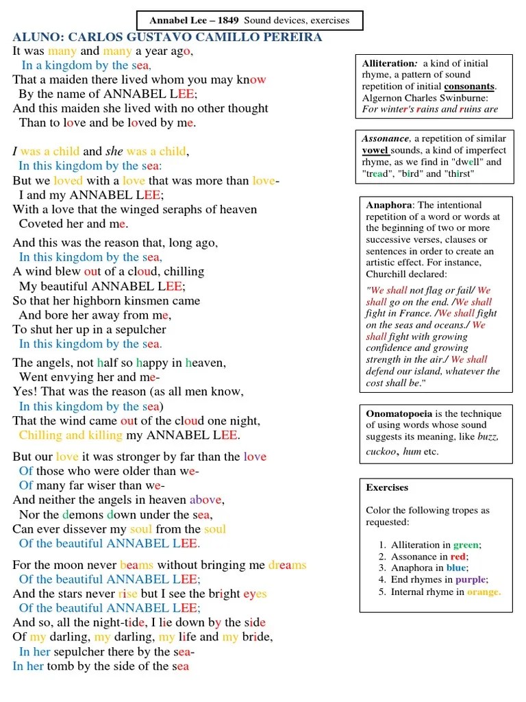 2016.2 Annabel Lee Sound Devices Exercises PDF Rhyme