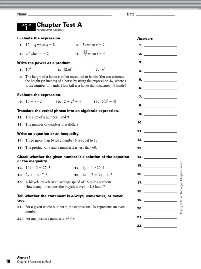 Holt Algebra 1 - Chapter 01 Test PDF | PDF | Celsius | Function