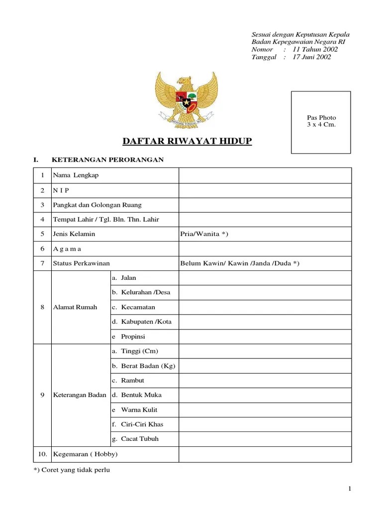 Daftar Riwayat Hidup I. Keterangan Perorangan