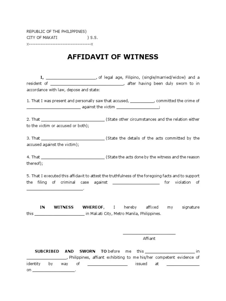 Sample Affidavit of Witness