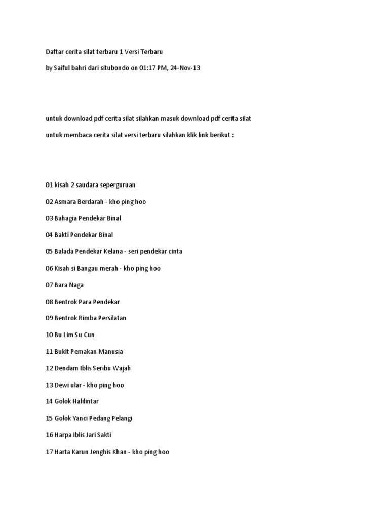 Daftar Cerita Silat Terbaru 1 Versi Terbaru | PDF