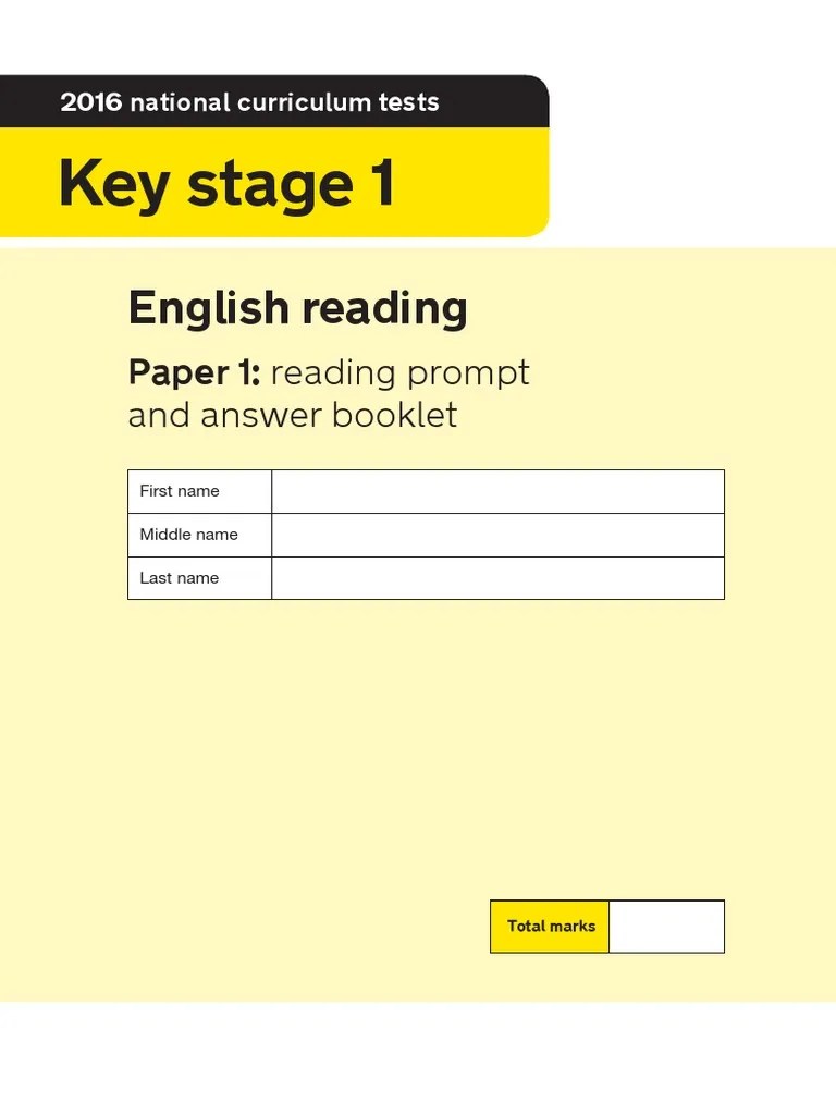 2016 KS1 English Reading Paper 1 Reading Prompt and Answer Booklet PDFA