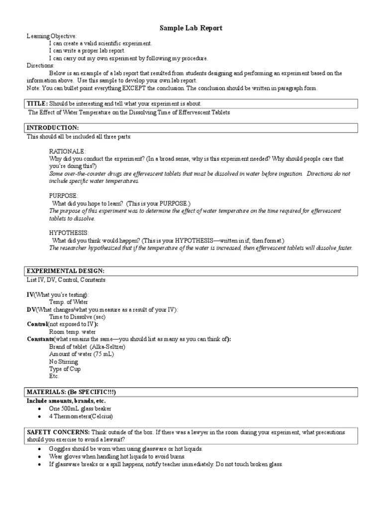 how to write a hypothesis in lab report