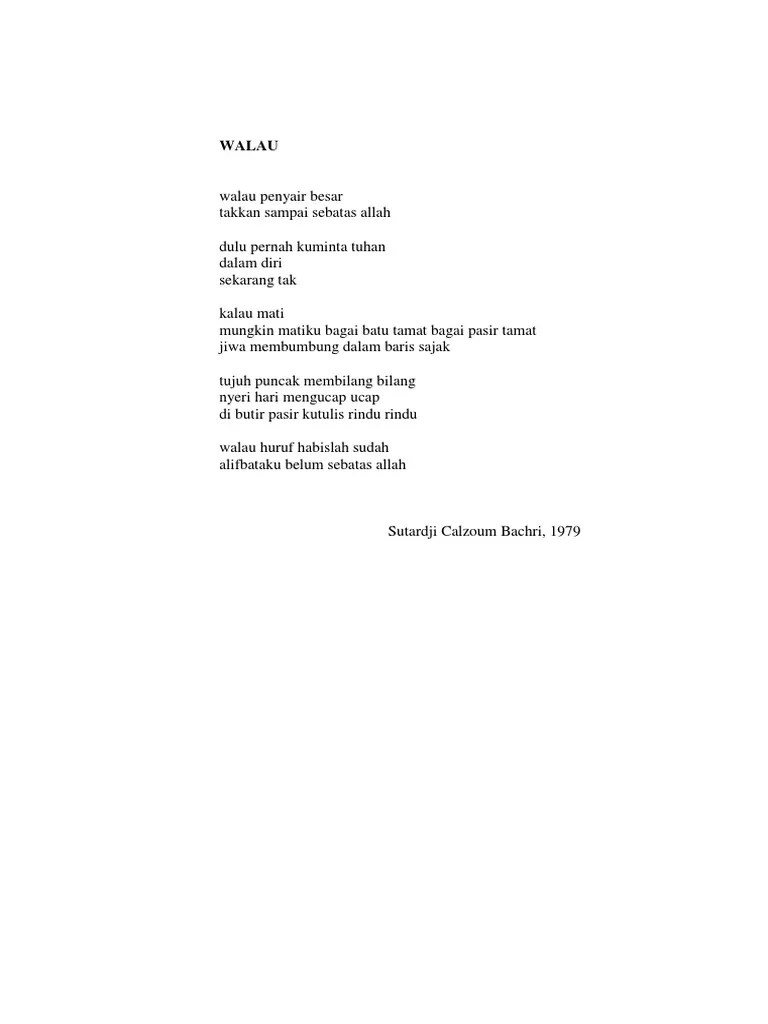Contoh Analisis Semiotika Puisi &lsquo;WALAU&rsquo; | PDF