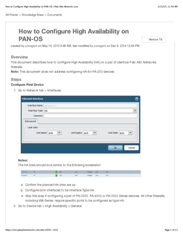 How to Configure High Availability on PANOS Palo Alto Networks Live