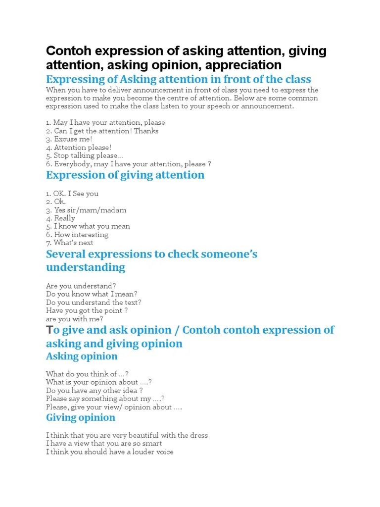 Contoh Expression of Asking Attention | PDF