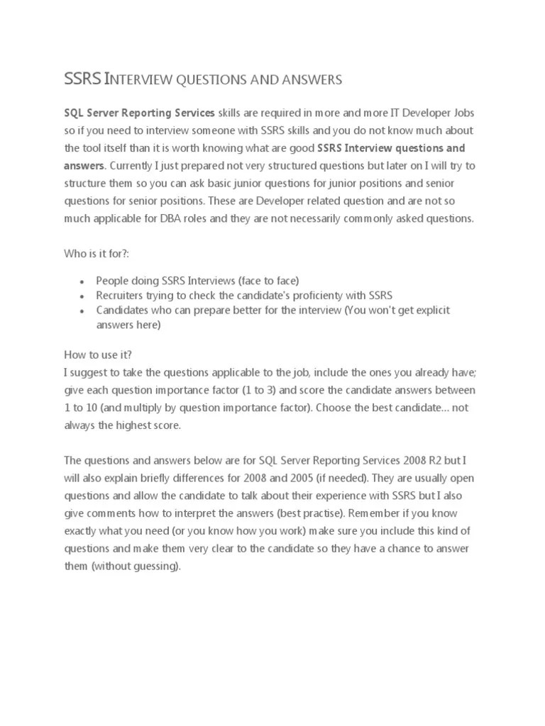 Ssrs Interview Questions and Answers Data Buffer Microsoft Sql Server