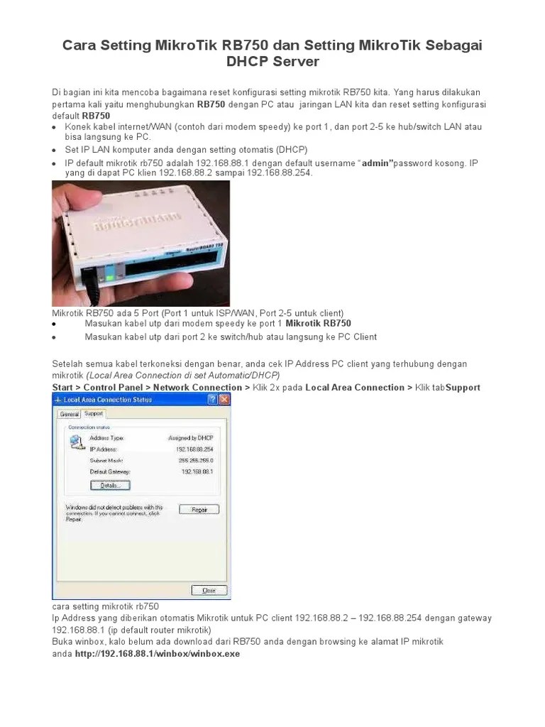 Cara Setting MikroTik RB750 Dan Setting MikroTik Sebagai DHCP Server | PDF