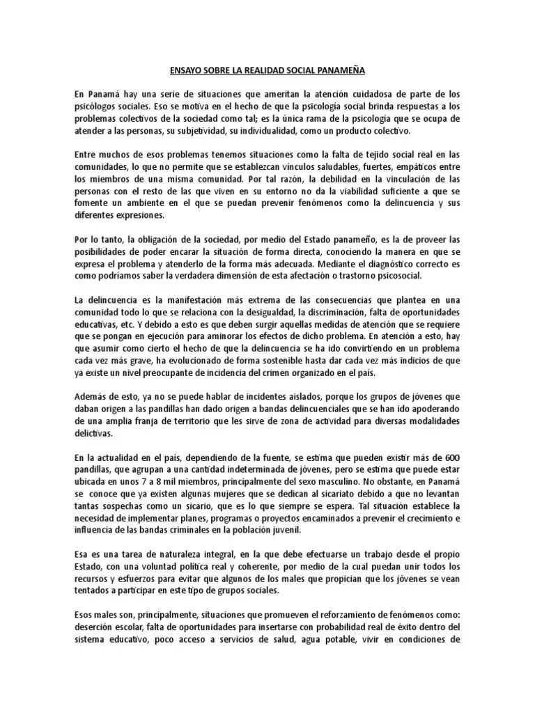 Ensayo Sobre La Realidad Social Panameña Desigualdad social Clase y