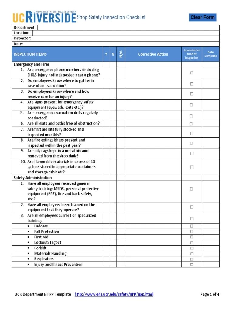 shop safety checklist.pdf Personal Protective Equipment Hazardous Waste