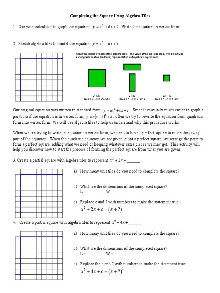 Complete The Square Worksheet | PDF | Elementary Mathematics
