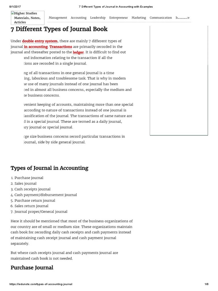 7 Different Types of Journal in Accounting With Examples Debits And Credits Bookkeeping