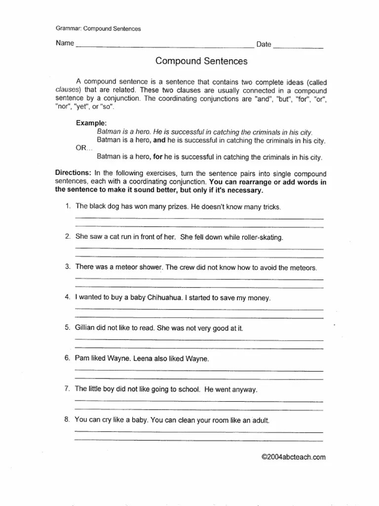 Compound Sentences FANBOYS PDF PDF