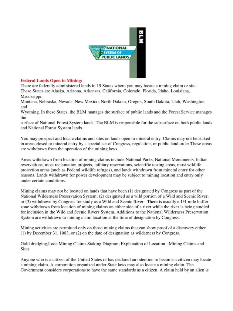 HOW TO STAKE A MINING CLAIM Public Land Mining