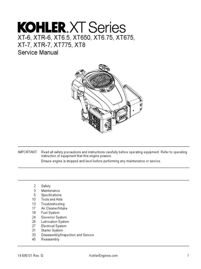 Kohler XT675 Engine Service Manual 14_690_01_EN | Gasoline | Horsepower