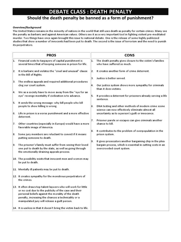 Debate Class Death Penalty Plea Bargain Capital Punishment