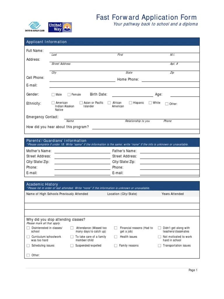 Fast Forward Application Form English PDF Race And Ethnicity In