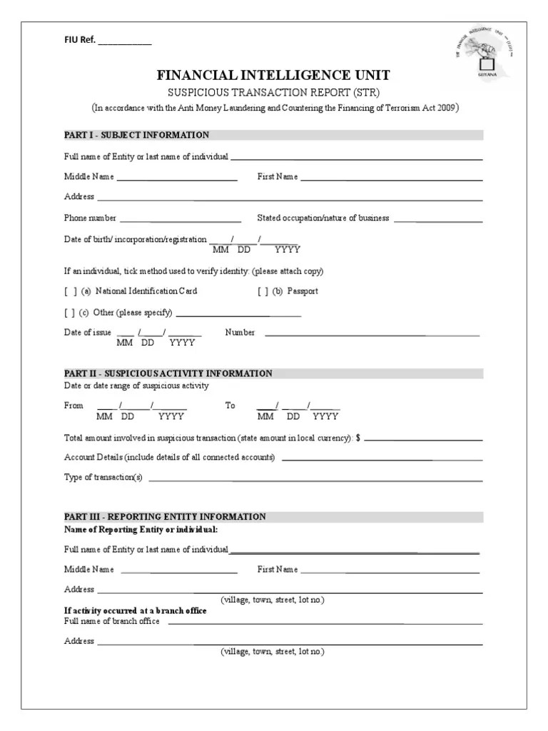 Suspicious Transaction Report Form Money Laundering Government