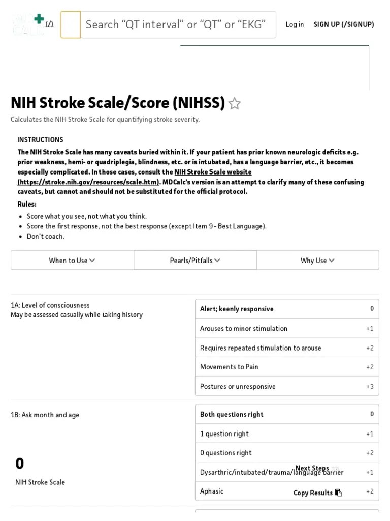 NIH Stroke Scale_Score (NIHSS) MDCalc PDF Stroke Aphasia