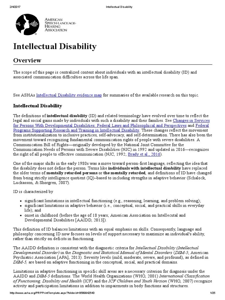 Intellectual Disability Intellectual Disability Psychological