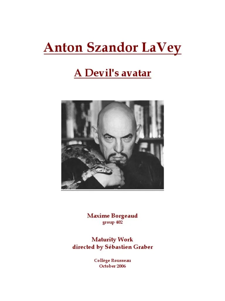 Anton LaVey A Devil�s Avatar Satan Satanism