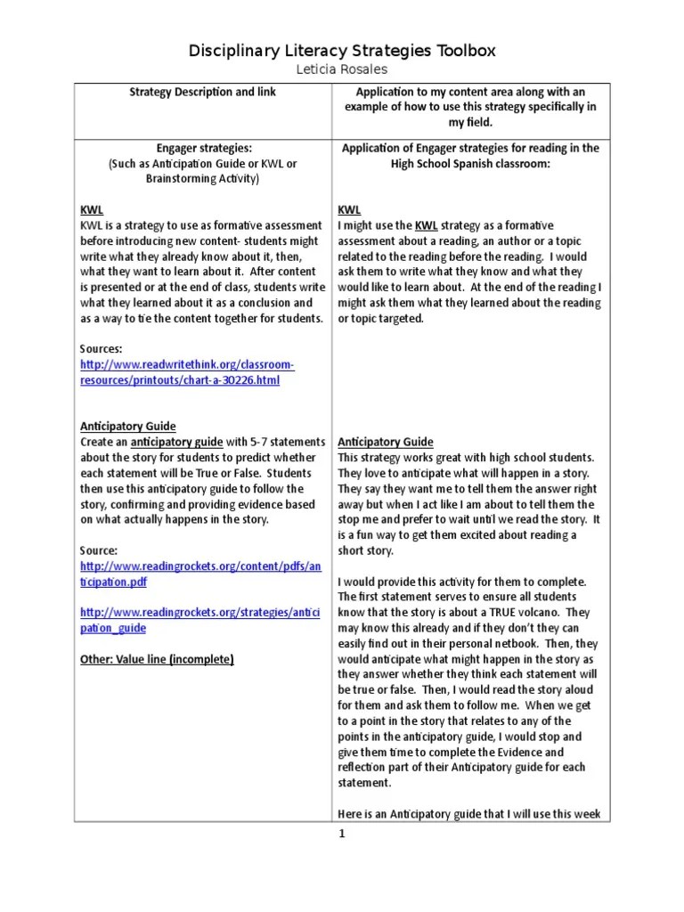 disciplinary literacy toolkit Reading Comprehension English As A
