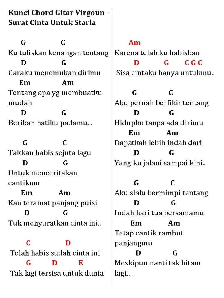Kunci Chord Gitar Virgoun - Surat Cinta Untuk Starla | PDF