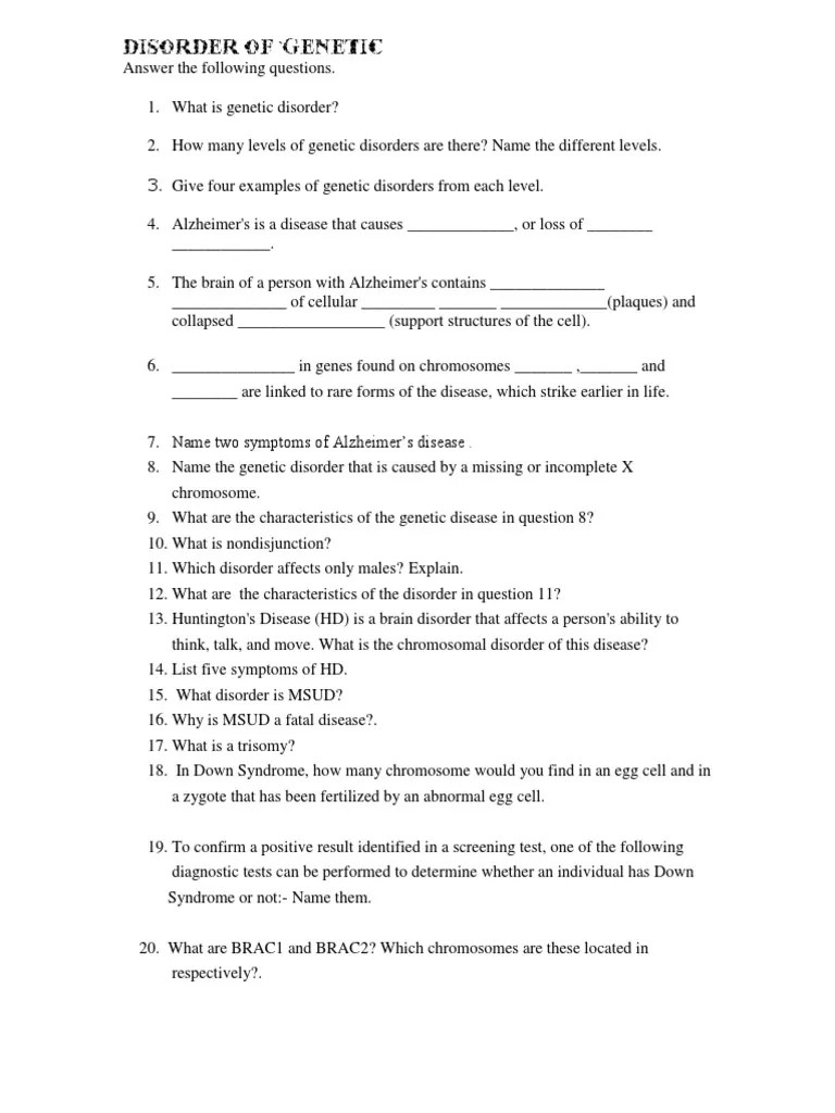 Disorder Worksheet1 PDF PDF