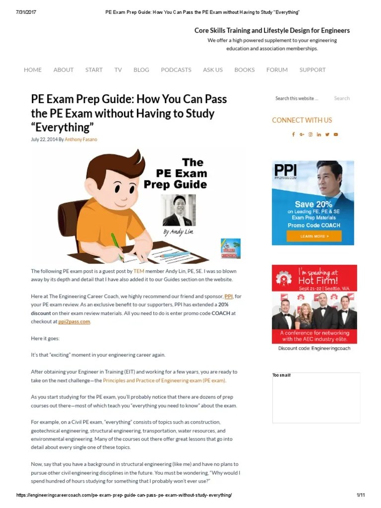 PE Exam Prep Guide How You Can Pass The PE Exam Without Having To Study "Everything