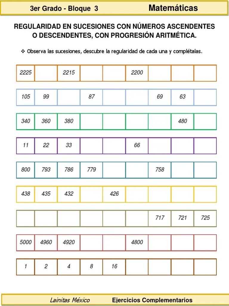 3er Grado Matemáticas Sucesiones Con Progresión Aritmética Física