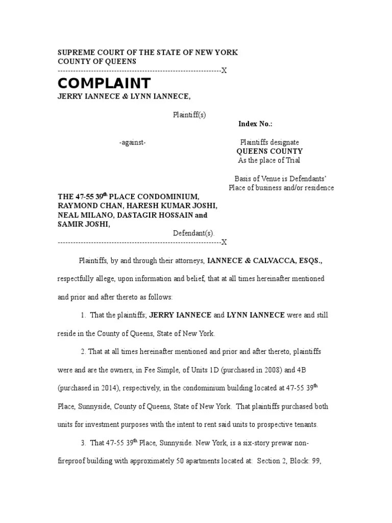 Complaint Against Condo PDF Condominium Lease