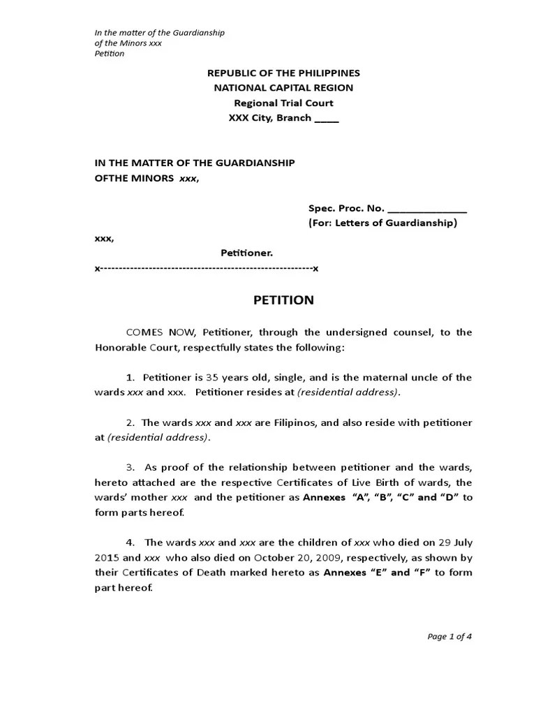 Guardianship Petition Legal Guardian Common Law