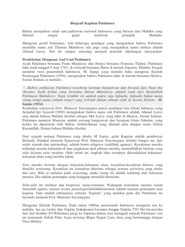 Pahlawan Kapitan Pattimura Berasal Dari Daerah