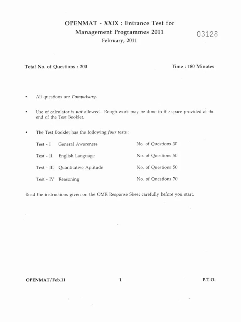 Openmat Past Year Paper PDF