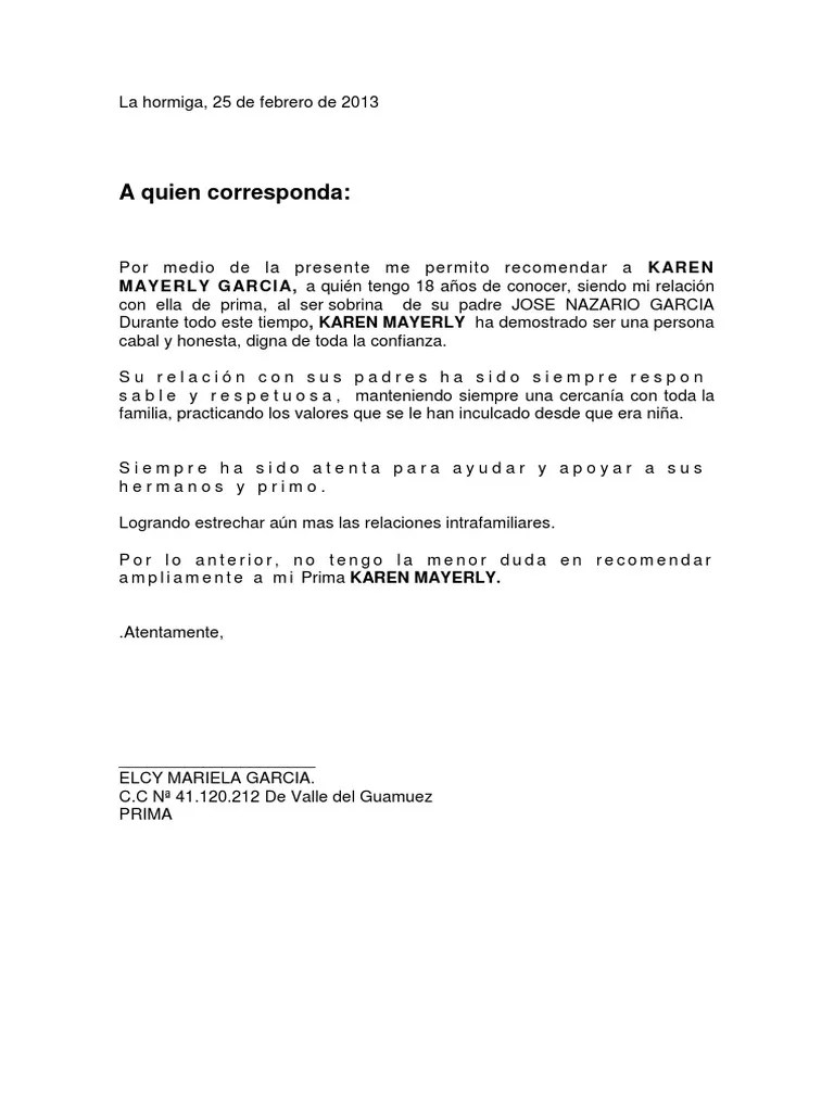Carta de Referencia Familiar