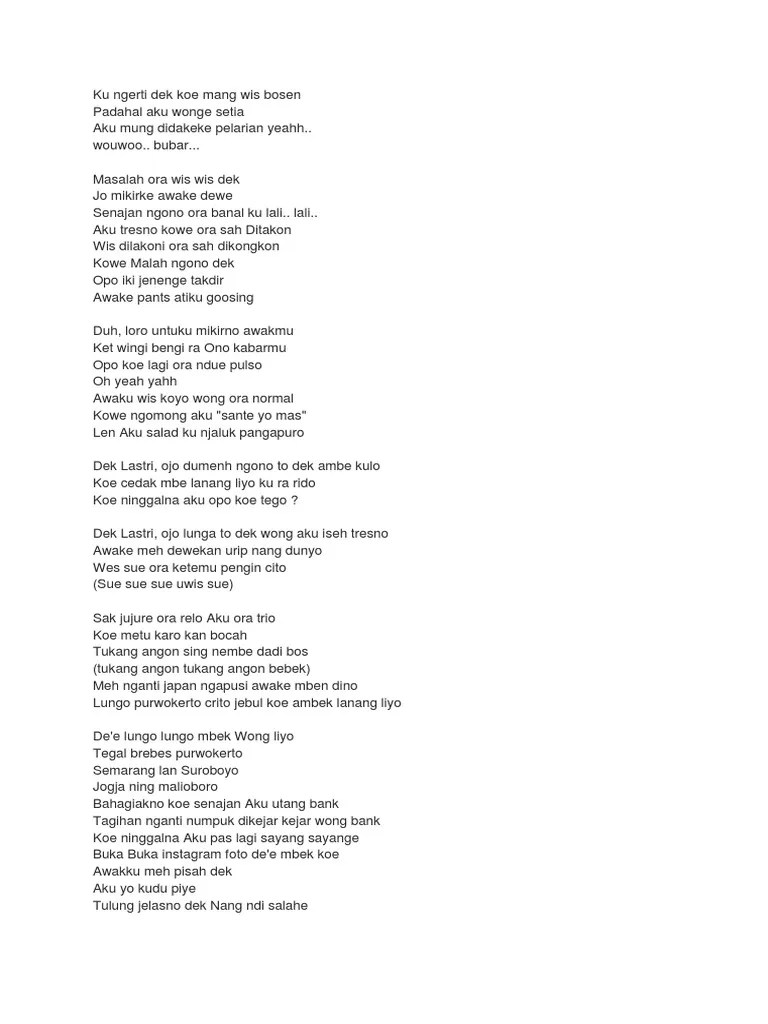 Arti Lirik Lagu Tresno Karo Kowe