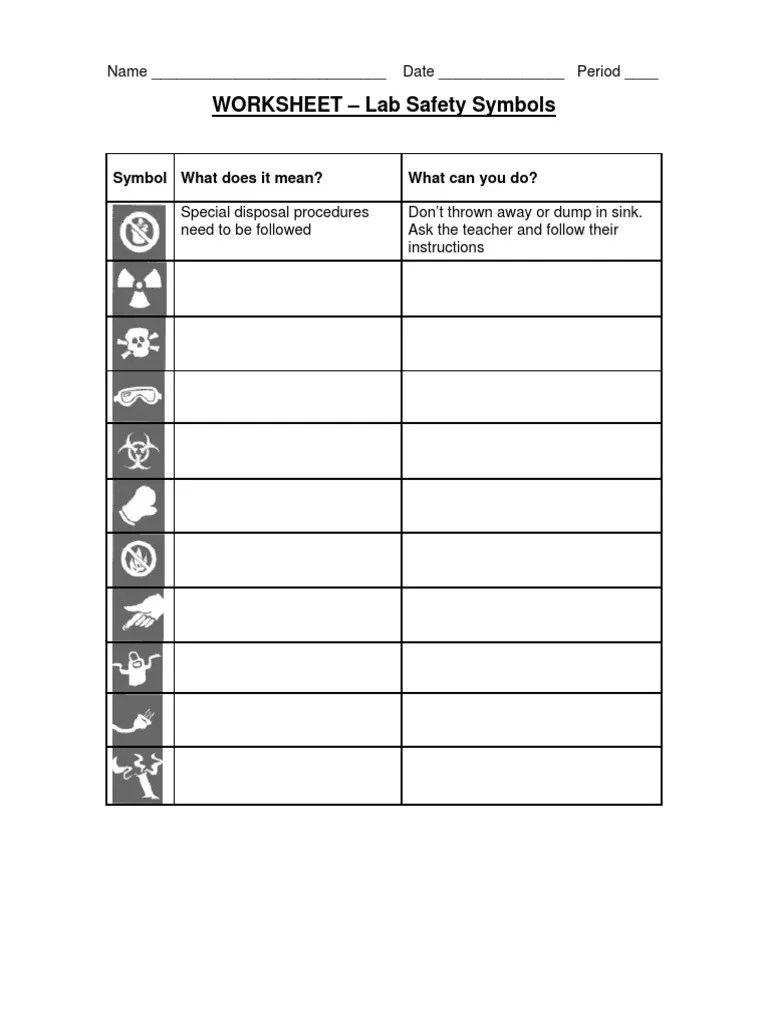 lab safety symbols worksheet