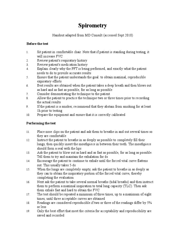 Spirometry Instructions Handout Chronic Obstructive Pulmonary Disease
